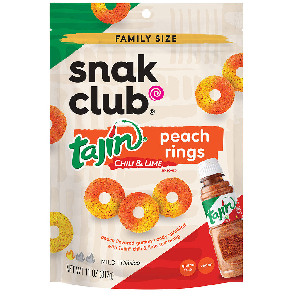 Snak Club Tajin Chili & Lime Seasoned Peach Rings, 11 Ounce Bag, 1 Pack