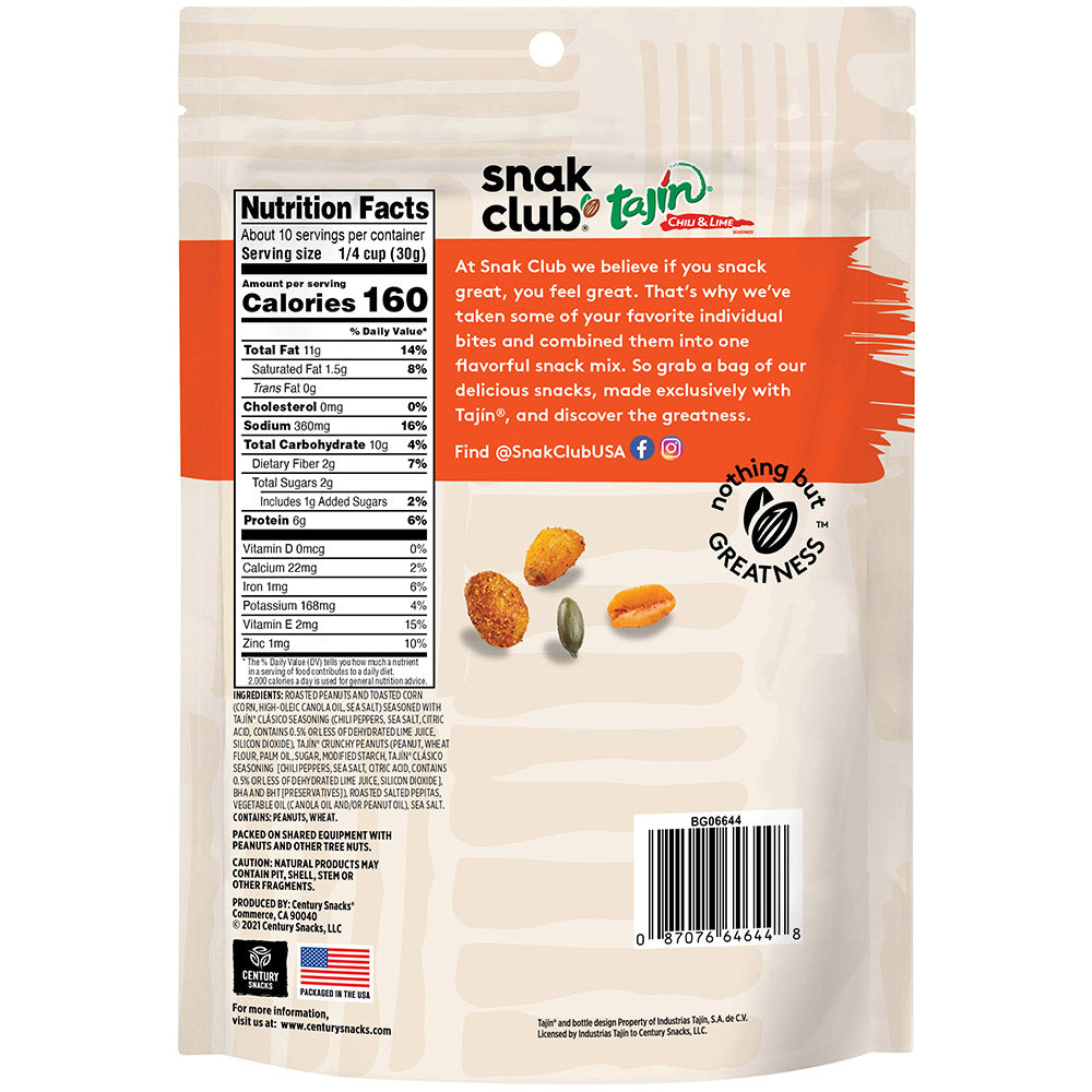 Snak Club Tajin Chili Lime Seasoned Fiesta Snack Mix, 11 Ounce Bag, 1 Pack