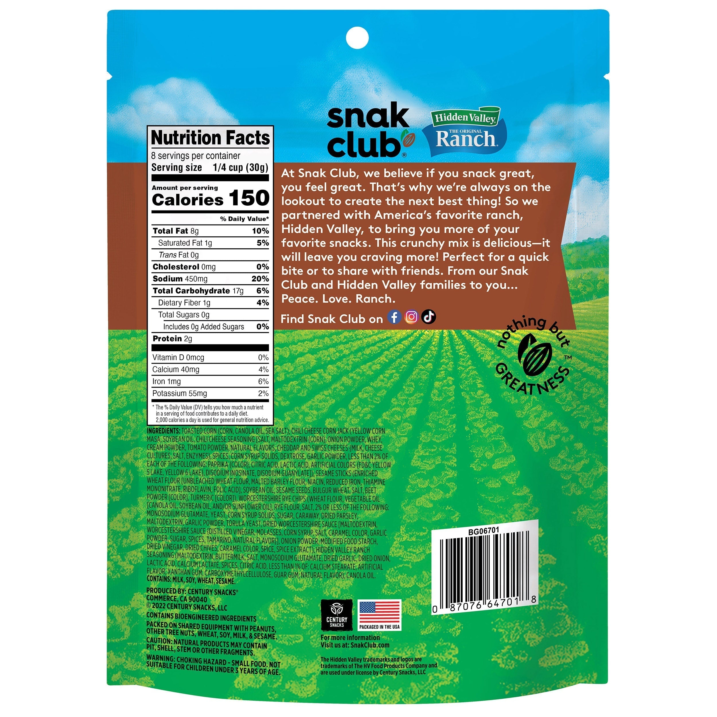 Snak Club Hidden Valley Ranch Crunch Mix, 8oz, 1 Pack