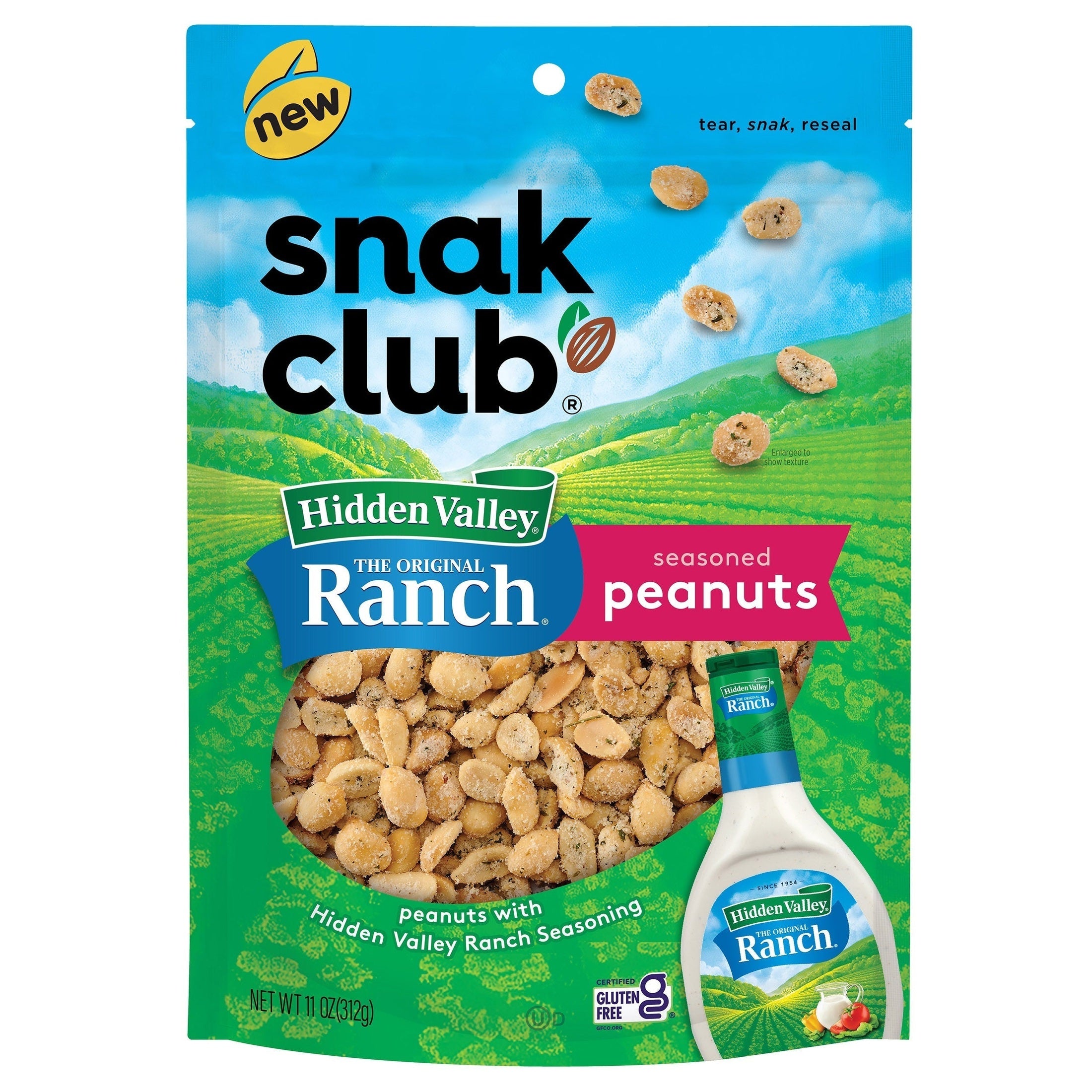 Snak Club Hidden Valley Ranch Seasoned Peanuts 11 oz Resealable Bag