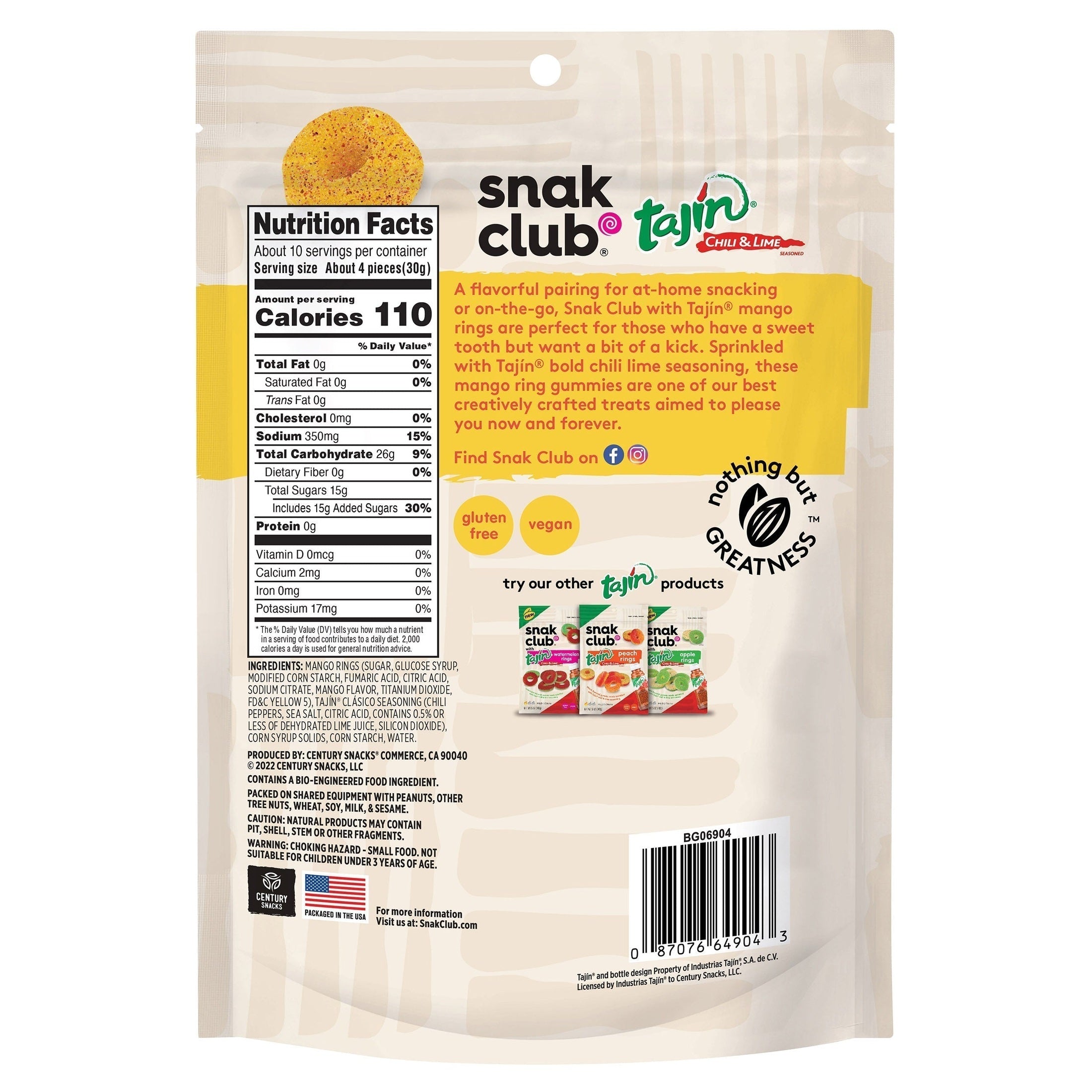 Snak Club Tajin Mango Rings Chile & Lime Seasoned 11 oz Resealable Bag