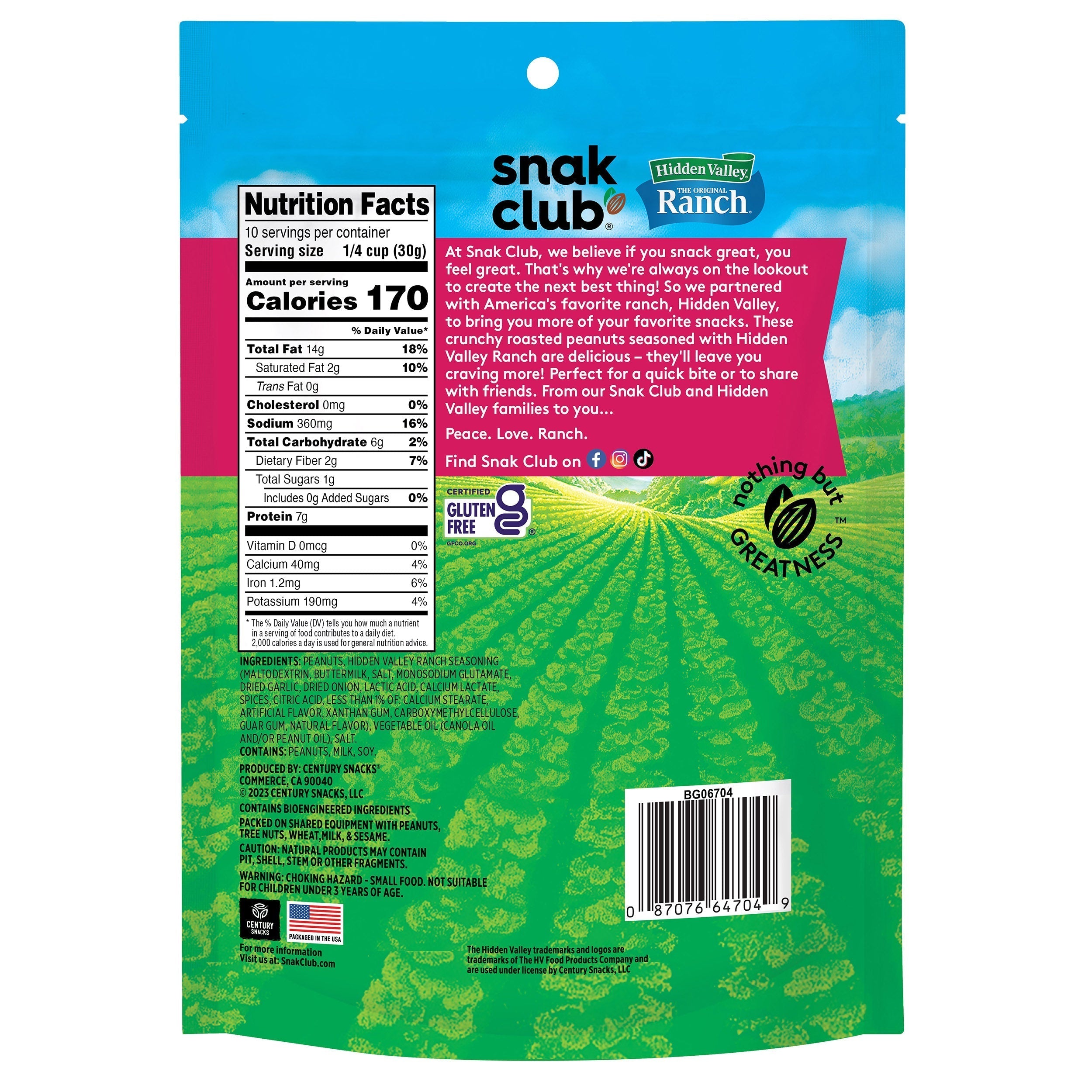 Snak Club Hidden Valley Ranch Peanuts, 11 oz, 1 Pack