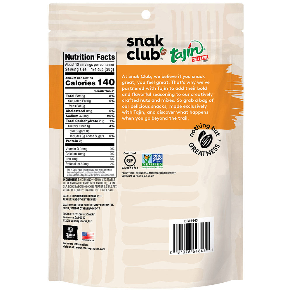 Snak Club Tajin Chili & Lime Seasoned Toasted Corn, 11 Ounce Bag, 1 Pack