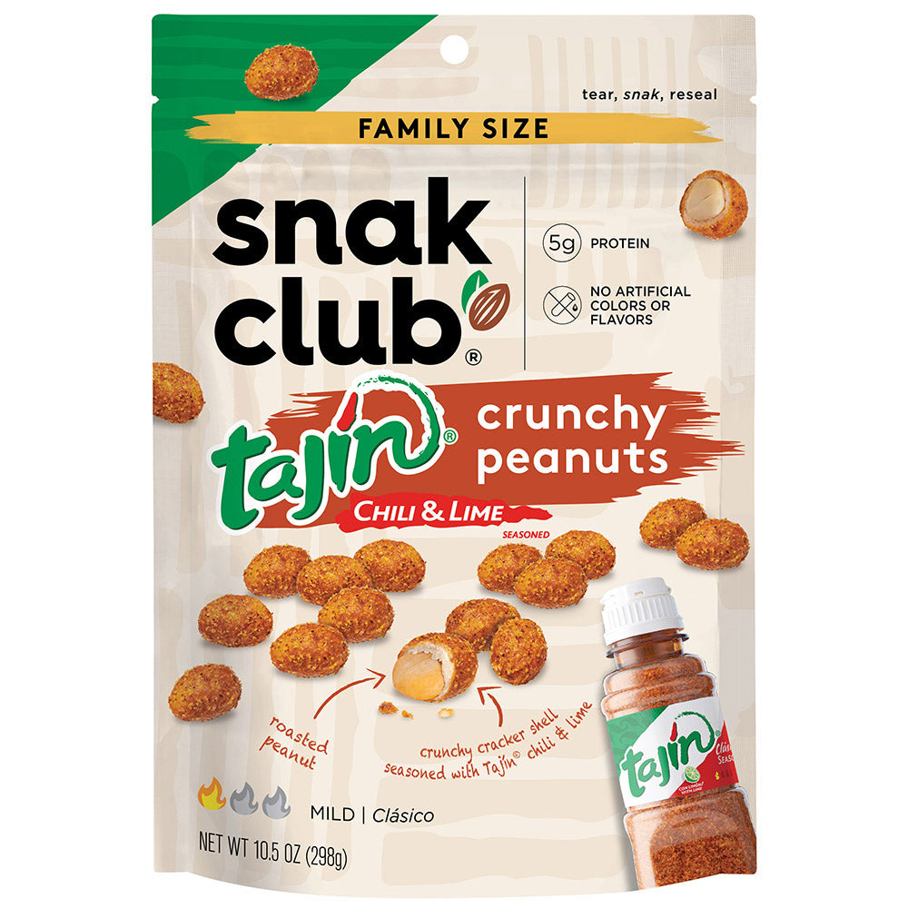 Snak Club Tajin Chili Lime Seasoned Crunchy Peanuts 10.5 Ounce Bag, 1 Pack